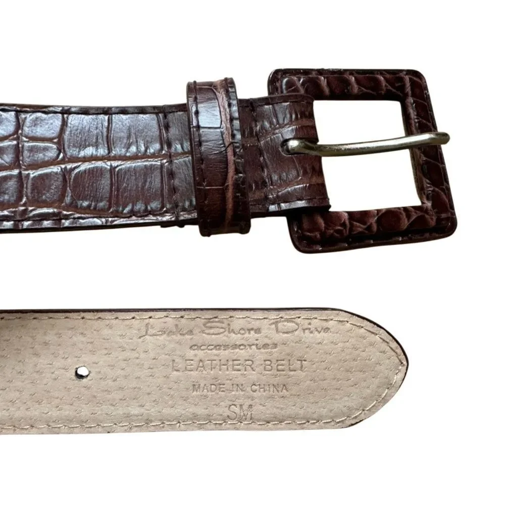 Lake Shore Drive Brown Crocodile-Embossed Genuine Leather Belt Size S/M